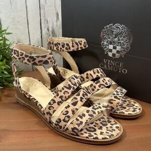 Vince Camuto Resensa Leopard Leather Demi Wedge Sandals Size 7W